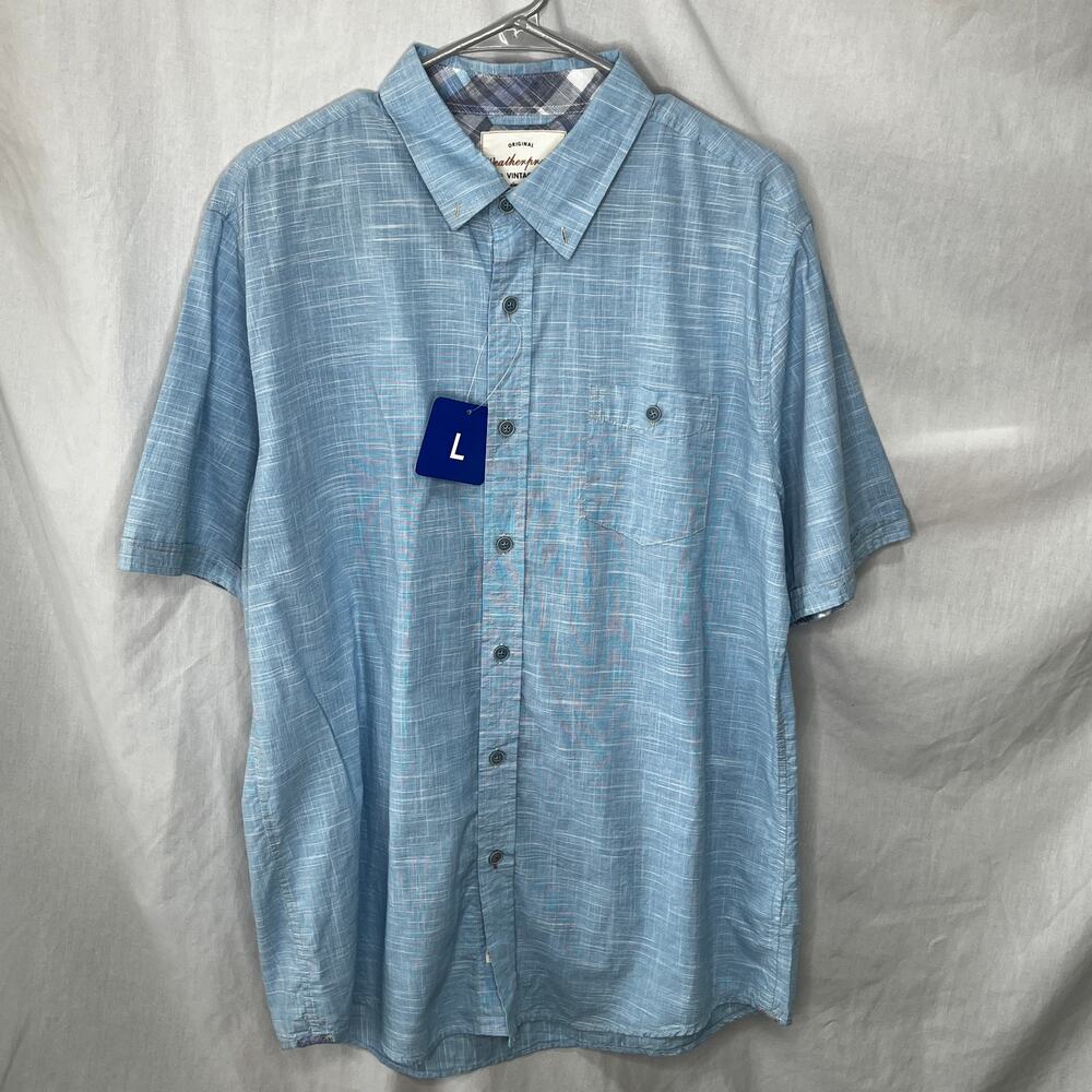 Weatherproof Blue Short Sleeve Button Down Shirt New L
